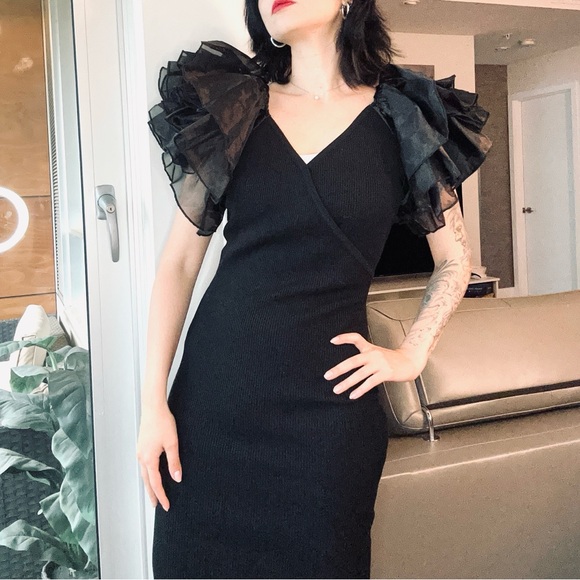 Elegant Puffy Sleeves Pencil Sweater Dress - Picture 2 of 10